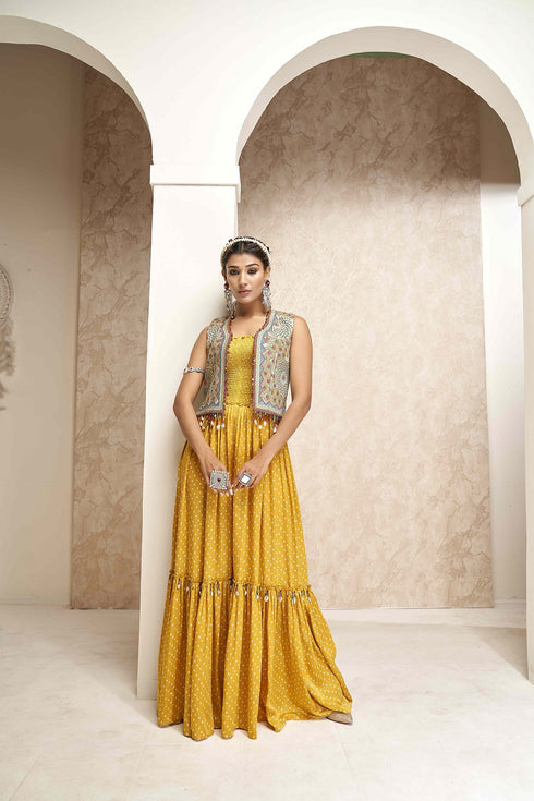 Embroidered Jacket with Flared Jumpsuit