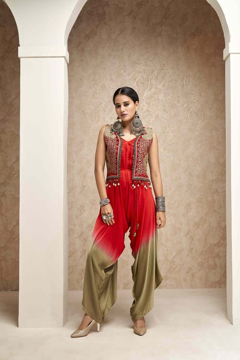 Embroidered Jacket with Shaded Dhoti Jumpsuit