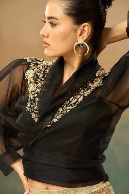 Embroidered collar top & skirt