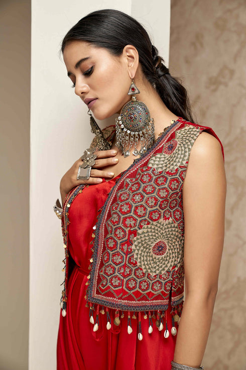 Embroidered Jacket with Shaded Dhoti Jumpsuit