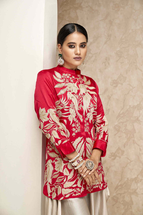 Embroidered Long Shirt with Dhoti Pants