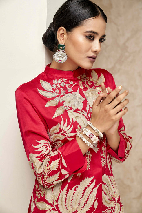 Embroidered Long Shirt with Dhoti Pants