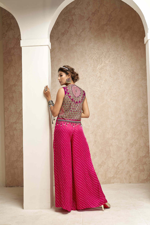 Embroidered Jackets with Crop Top and Palazzo Pants