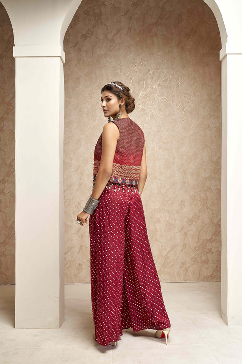 Embroidered Jackets with Crop Top and Palazzo Pants