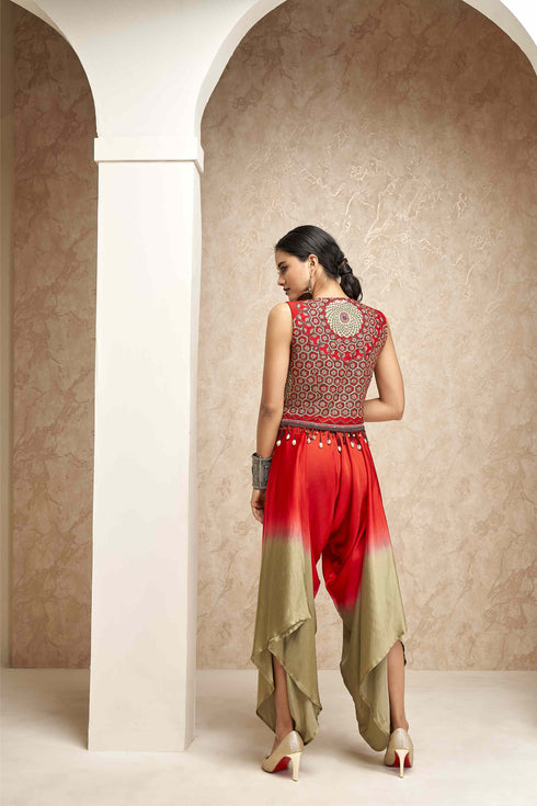 Embroidered Jacket with Shaded Dhoti Jumpsuit