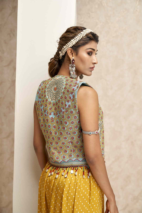 Embroidered Jacket with Flared Jumpsuit