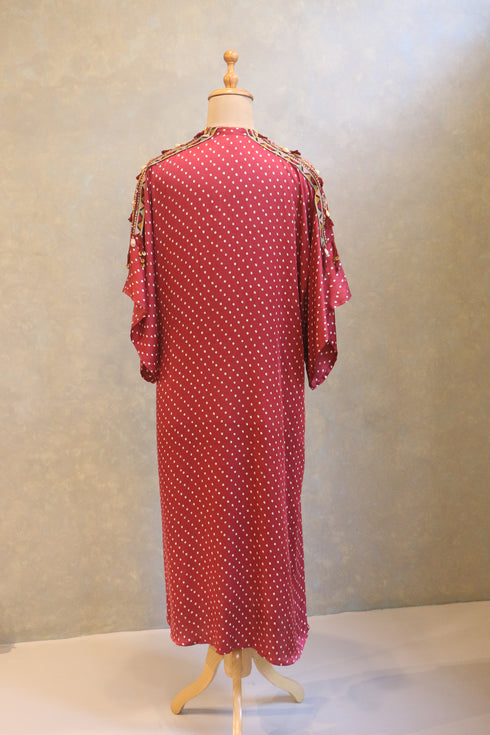 Maroon Bandhej Kaftan With Knot