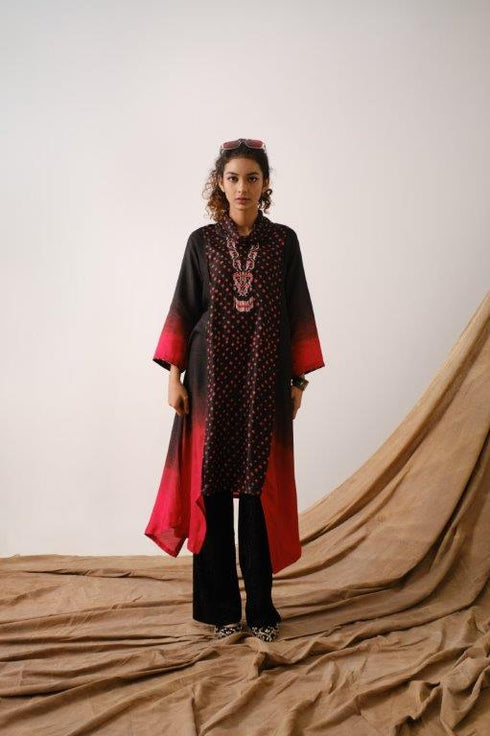 Black Bandhni Cowl Neck Tunic