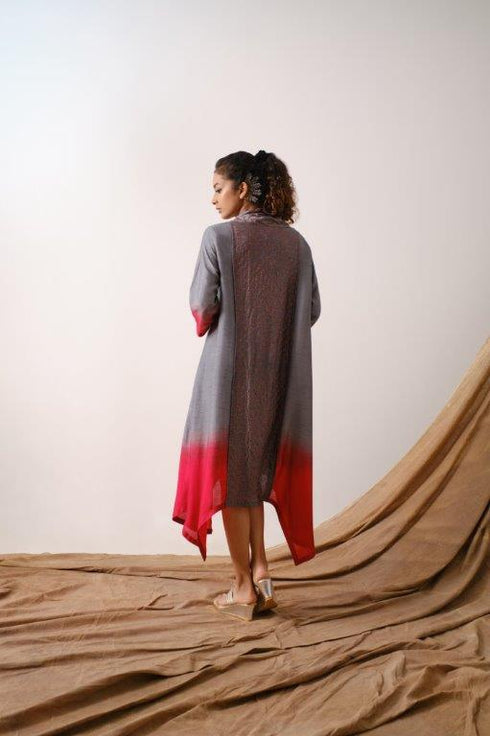 Grey Ombre Bandhni Cowl Neck Tunic