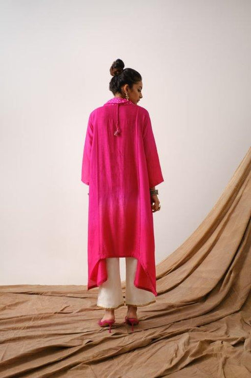 Fuschia Bandhni Cowl Neck Tunic