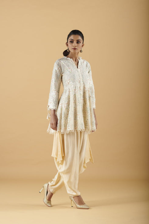 Embroidered Peplum Top With Satin Dhoti