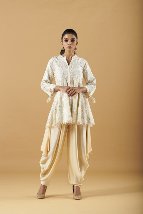 Embroidered Peplum Top With Satin Dhoti