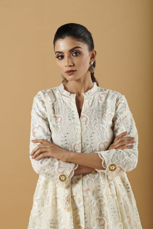 Embroidered Peplum Top With Satin Dhoti