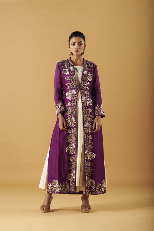 Embroidered Full Sleeve Jacket With Churidar