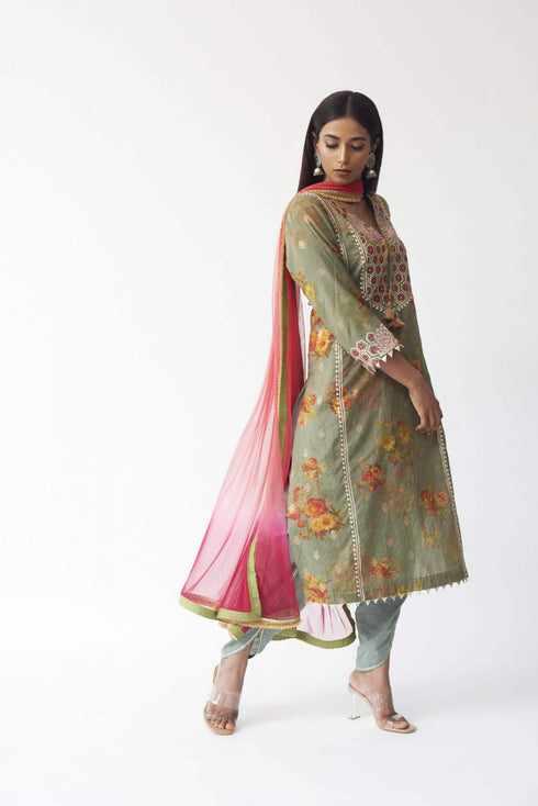 Printed Kurti With Dhoti And Dupatta