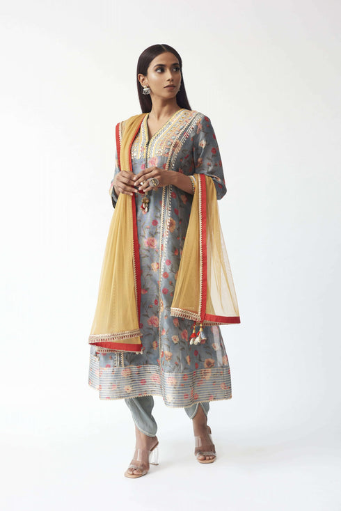 Printed Kurti With Dhoti And Dupatta