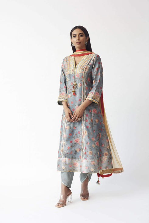 Printed Kurti With Dhoti And Dupatta