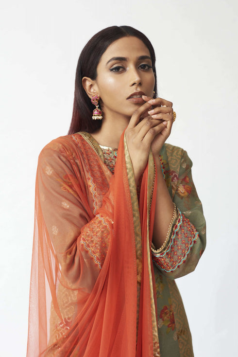 Printed Kurti With Dhoti And Dupatta