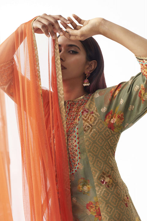 Printed Kurti With Dhoti And Dupatta