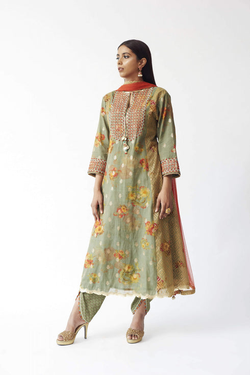 Printed Kurti With Dhoti And Dupatta
