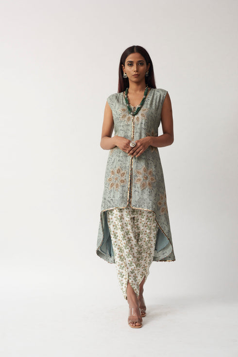 Printed High-Low Kurti With Dhoti