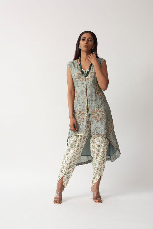 Printed High-Low Kurti With Dhoti