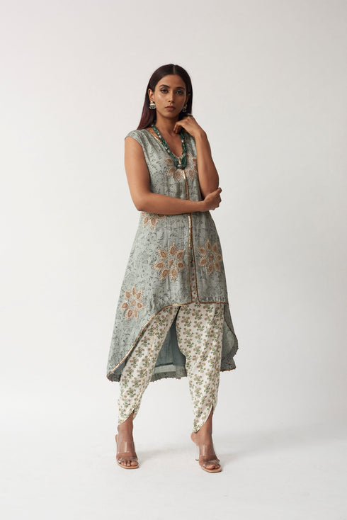 Printed High-Low Kurti With Dhoti