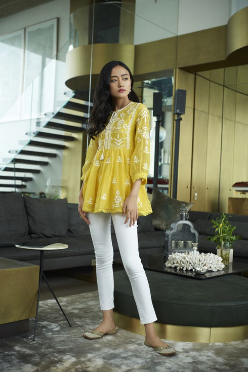 Embroidered Peplum Top