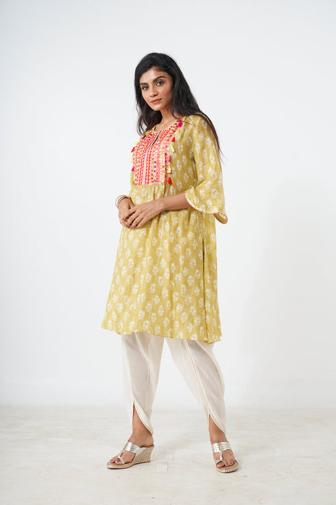 Printed Short Kurti With Dhoti
