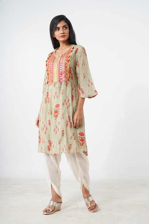 Printed Short Kurti With Dhoti
