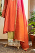 Coral A-line Kurta With Olive Ijaar & Shaded Badla Dupatta