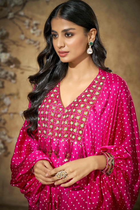 Pink Bandhani V-Neck with Yoke
