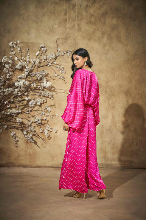 Pink Bandhani V-Neck with Yoke