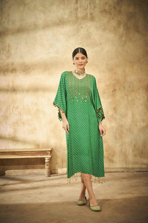 Green Bandhani Straight Cut Tunic