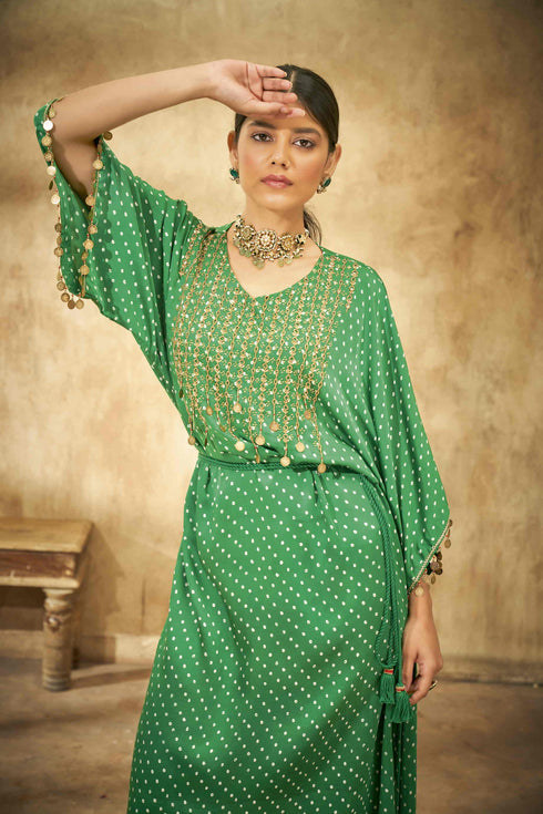 Green Bandhani Straight Cut Tunic