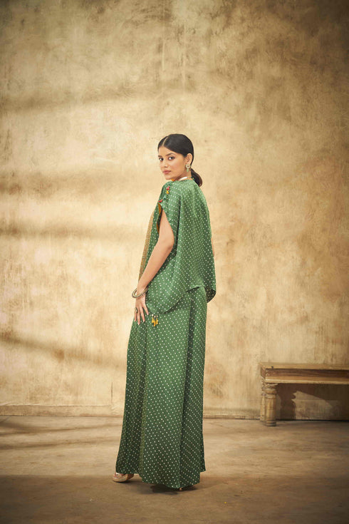 Olive Green Bandhani Cape