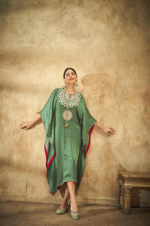 Olive Green & Hand work Kaftan