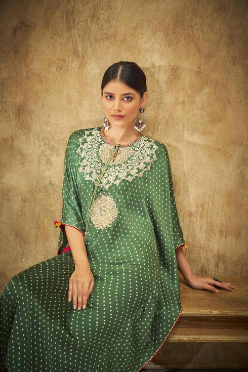 Olive Green & Hand work Kaftan