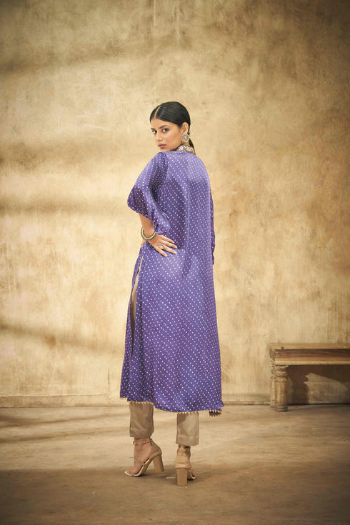 Purple Bandhani Tunic With Collar