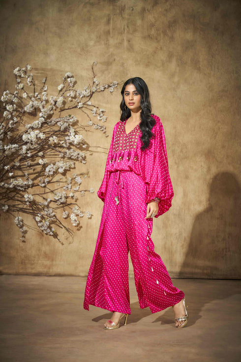 Pink Bandhani V-Neck with Yoke