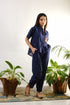 Blue shirt with crop pant with mirror embroidery with shells