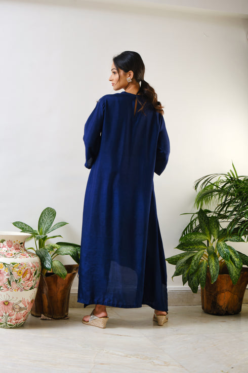 Blue High-low embroidered Tunic geometric embroidery in combination of mirror & thread