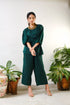 Dark Green Top & Embroidered Crop Pant with geometric mirror & thread