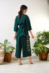 Dark Green Top & Embroidered Crop Pant with geometric mirror & thread