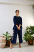 Navy Top with embroidered Crop pant with geometric mirror & thread embroidery