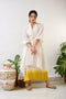 Off-white embroidered high-low cape with off-white-yellow ombre crush inner