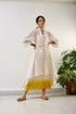 Off-white embroidered high-low cape with off-white-yellow ombre crush inner