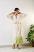 Off-white embroidered high-low cape with off-white-green ombre crush inner