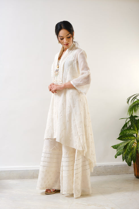 Off-white embroidered high-low cape with sharara