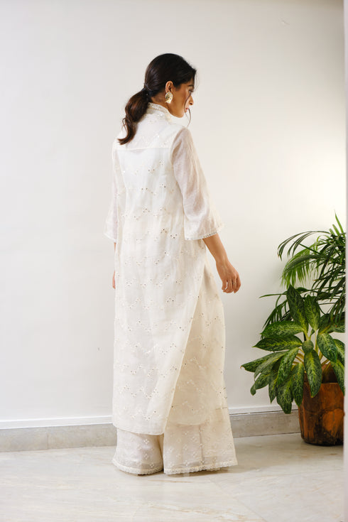 Off-white embroidered high-low cape with sharara